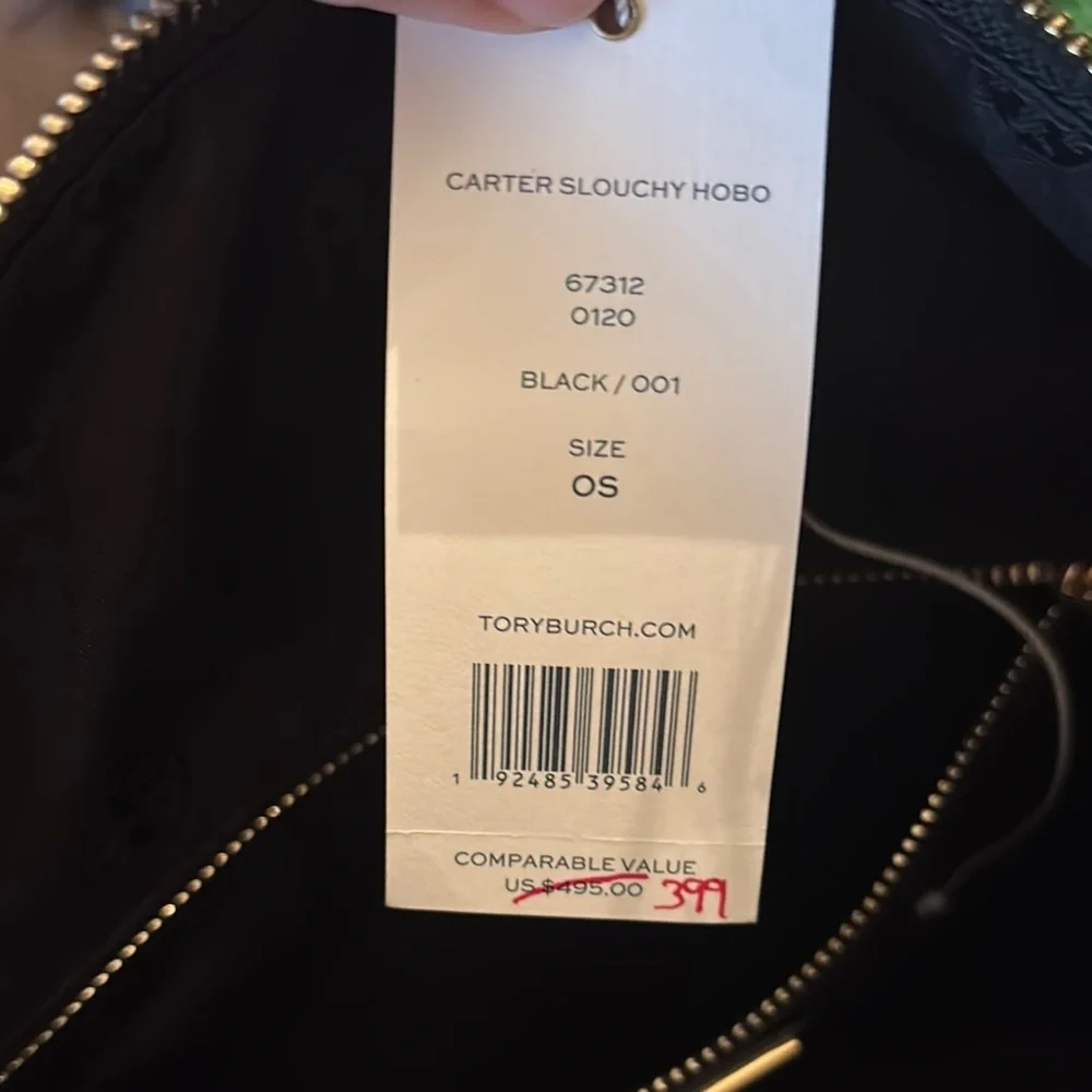 Black Leather Carter hobo Bag with Gold Chain by [Tory Burch]